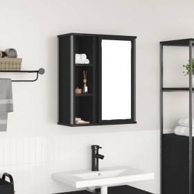 Mueble de baño de pared con espejo roble negro 50x21x60