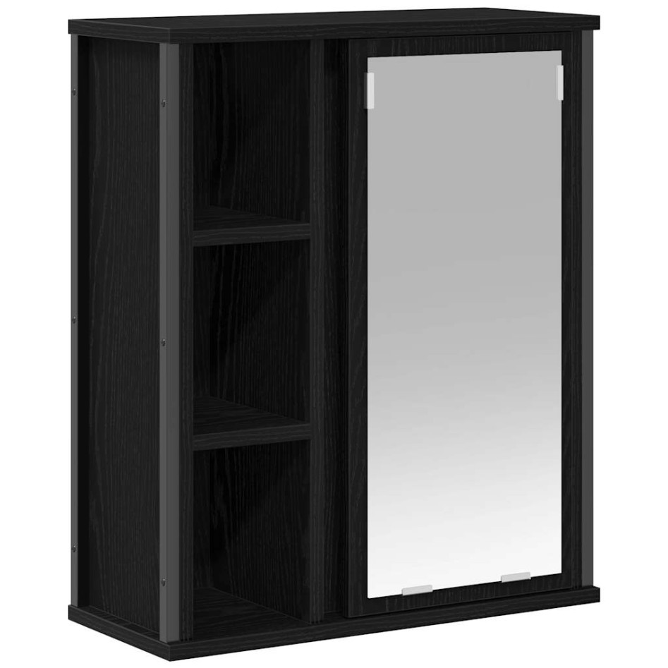 Mueble de baño de pared con espejo roble negro 50x21x60