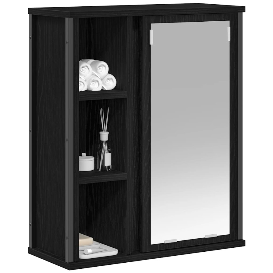 Mueble de baño de pared con espejo roble negro 50x21x60