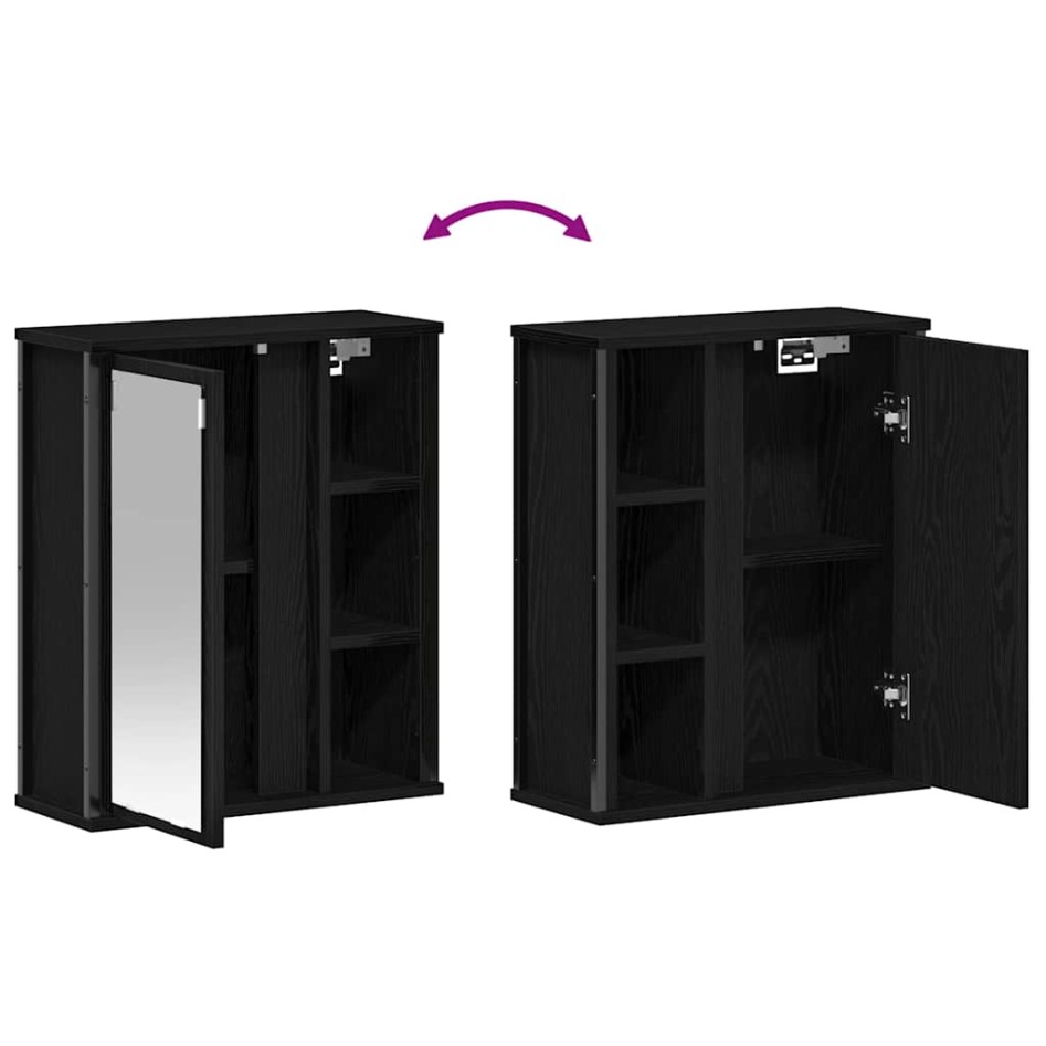 Mueble de baño de pared con espejo roble negro 50x21x60