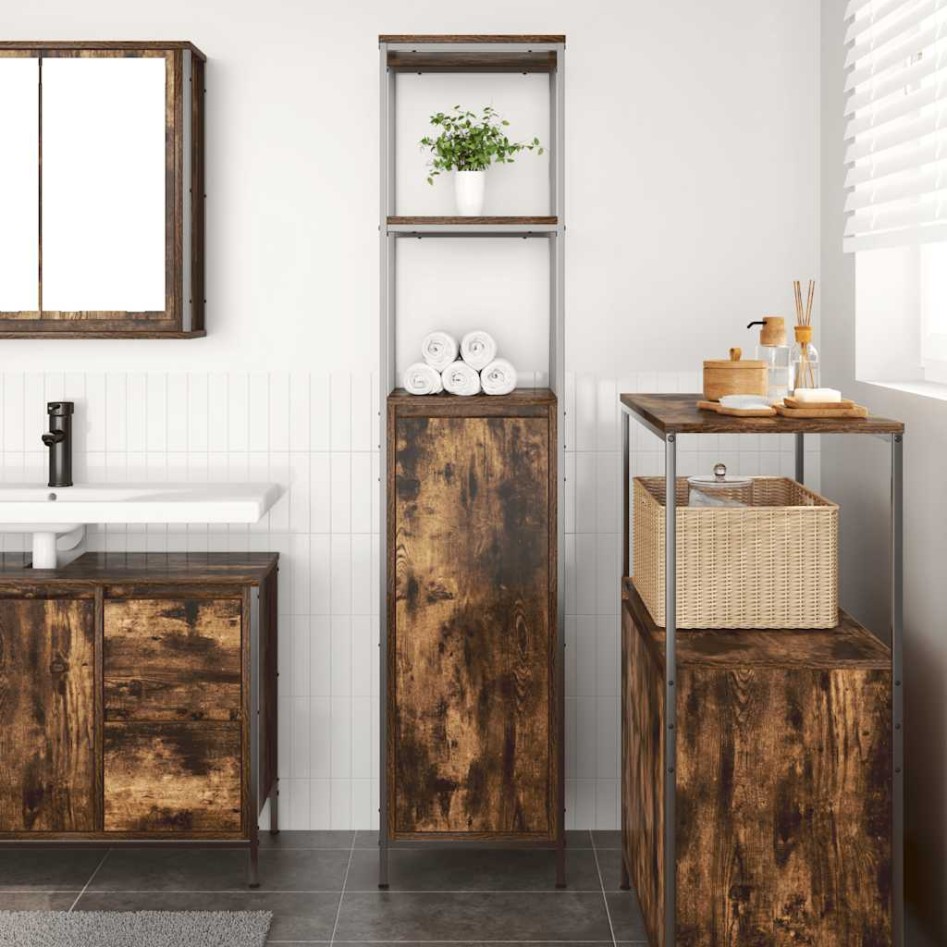 Mueble de baño con estantes roble ahumado 36x35x165