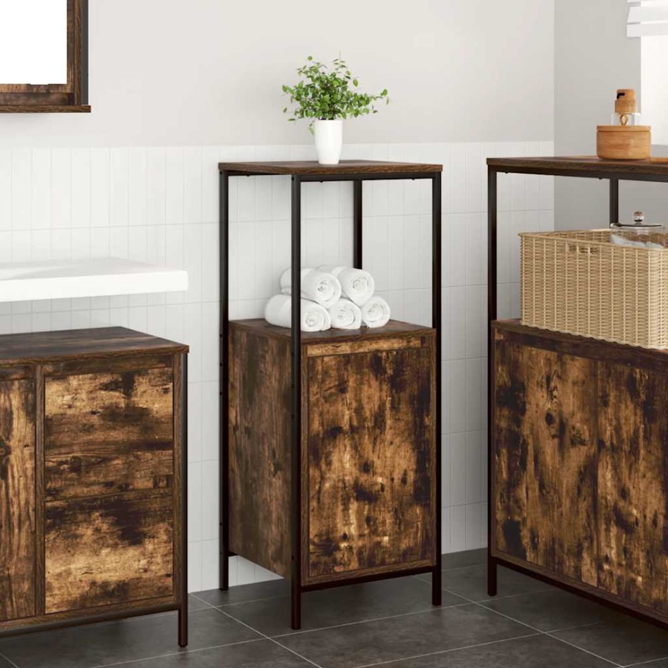 Mueble de baño con estantes roble ahumado 36x35x95