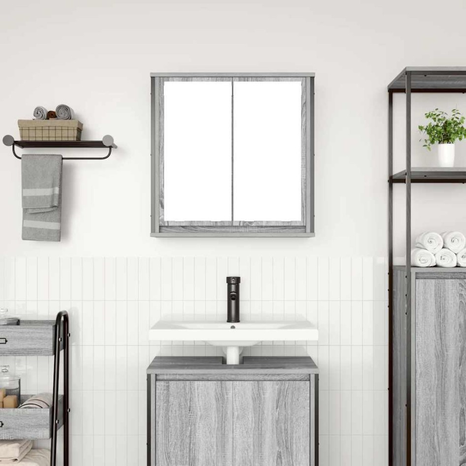 Mueble de baño de pared con espejo gris Sonoma 60x21x60