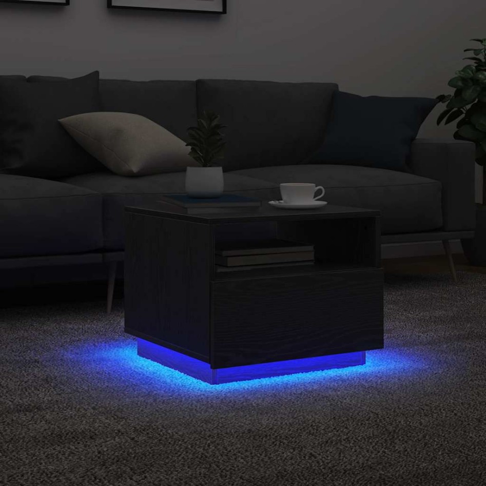 Mesa de centro con luces LED roble negro 50x49x40