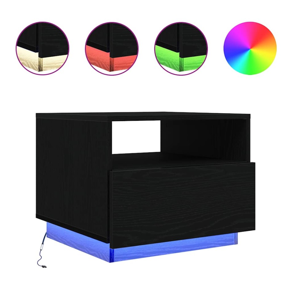 Mesa de centro con luces LED roble negro 50x49x40