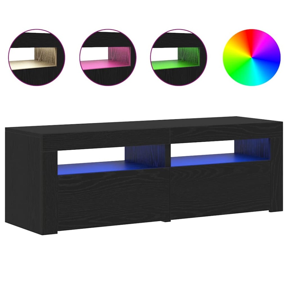 Mueble de TV con luces LED roble negro 120x35x40