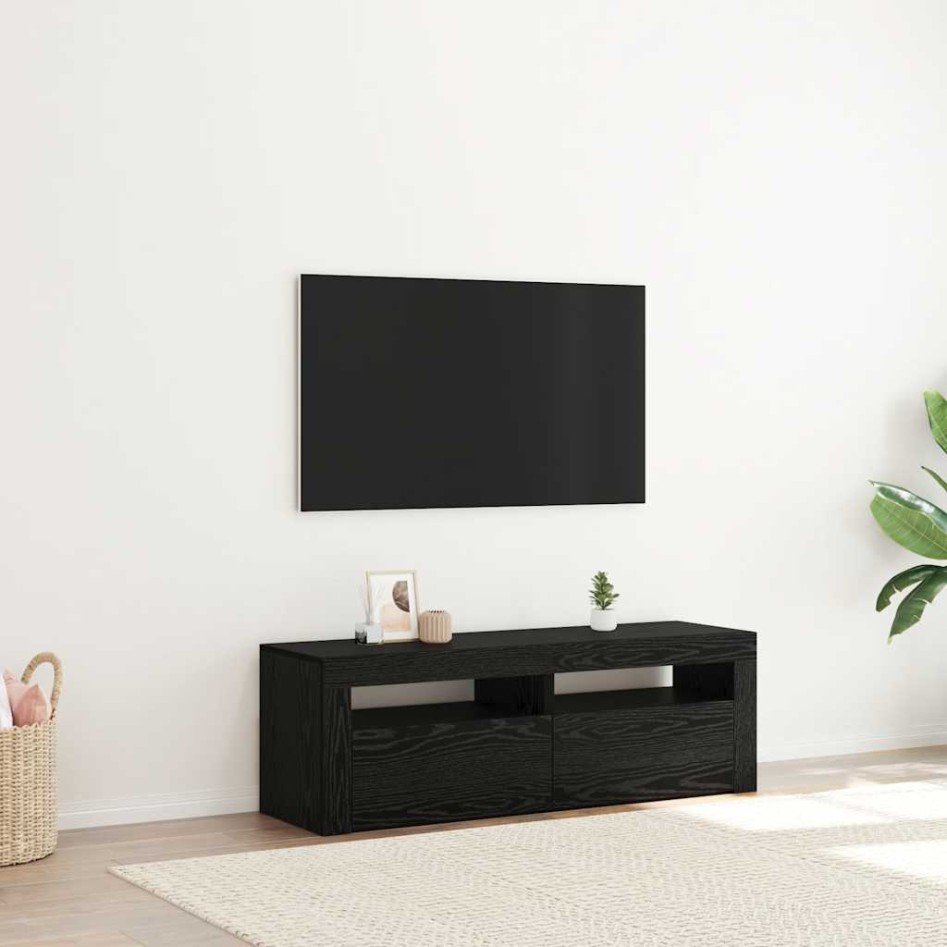 Mueble de TV con luces LED roble negro 120x35x40