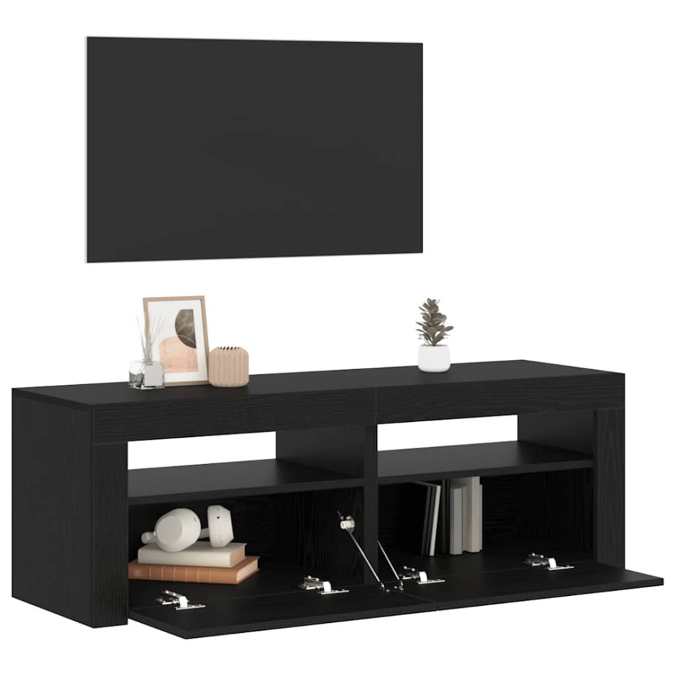 Mueble de TV con luces LED roble negro 120x35x40
