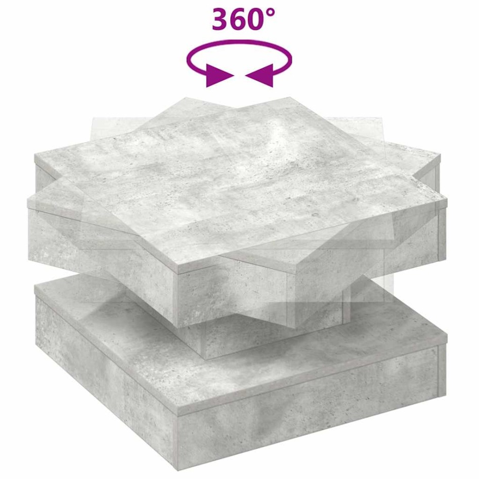 Mesa de centro giratoria 360 grados gris hormigón 50x50x34,5