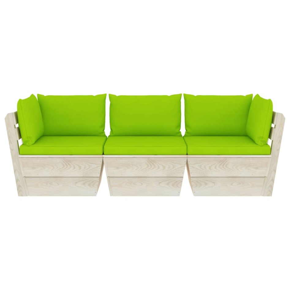 Sofá de palets de jardín 3 plazas con cojines madera de