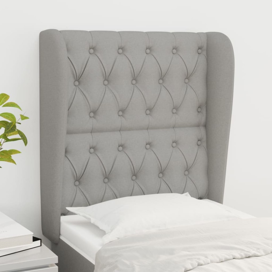 Cabecero con orejas de tela gris claro 83x23x118/128