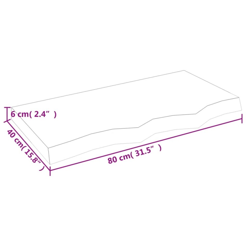 Encimera de baño madera maciza sin tratar 80x40x(2-6)