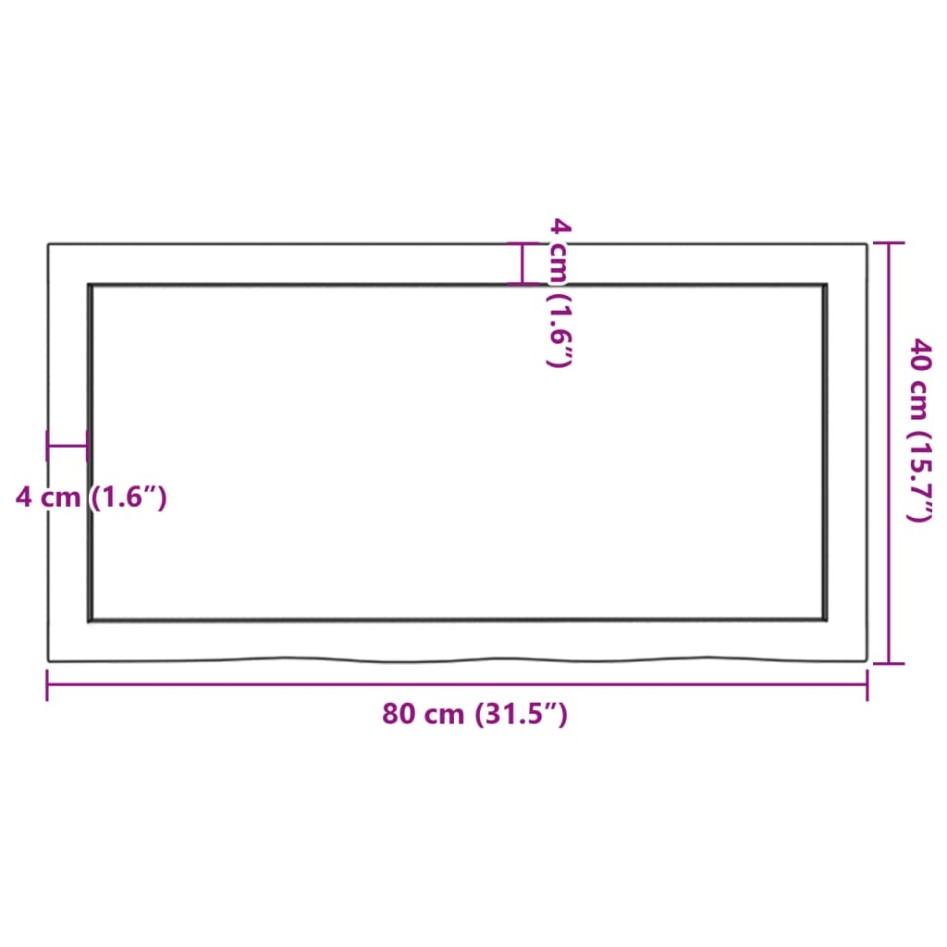 Encimera de baño madera maciza sin tratar 80x40x(2-6)