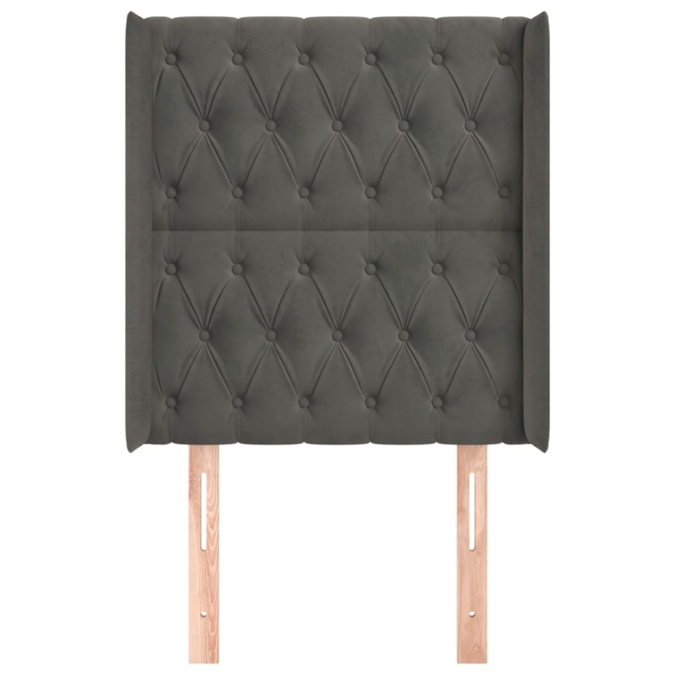 Cabecero con orejas de terciopelo gris oscuro 83x16x118/128