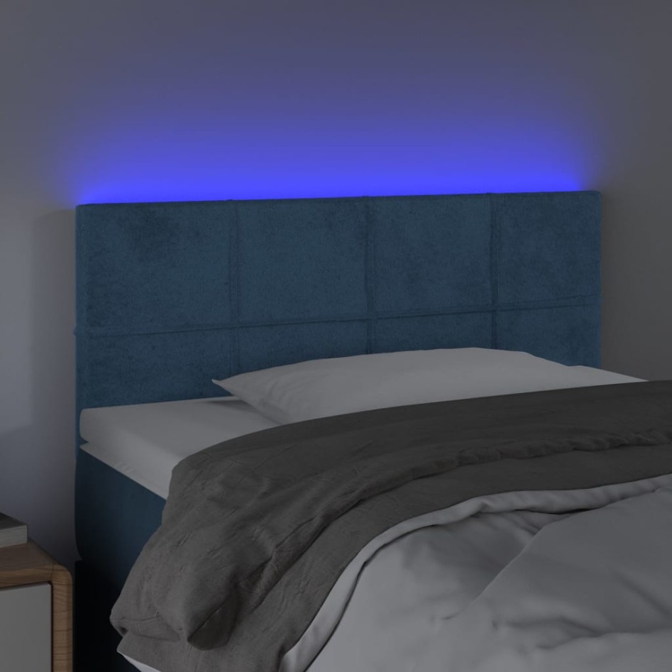 Cabecero con LED de terciopelo azul oscuro 90x5x78/88