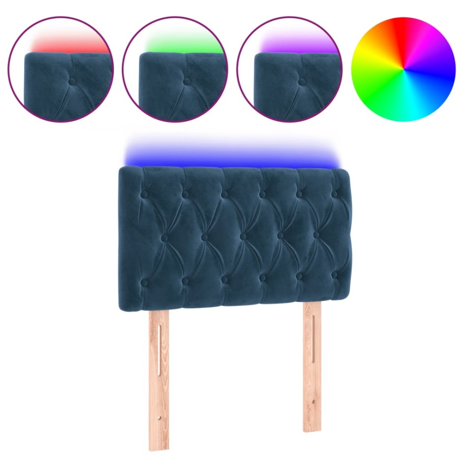 Cabecero con LED de terciopelo azul oscuro 80x7x78/88