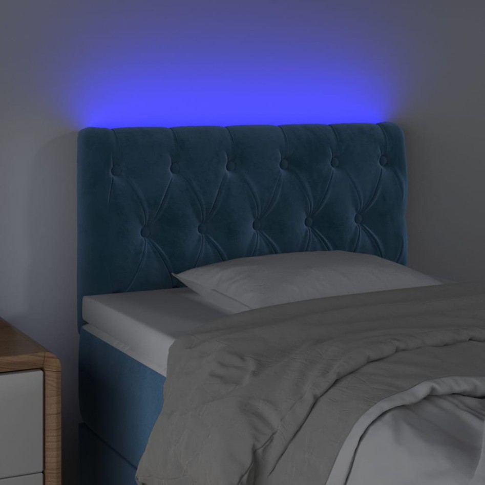 Cabecero con LED de terciopelo azul oscuro 80x7x78/88