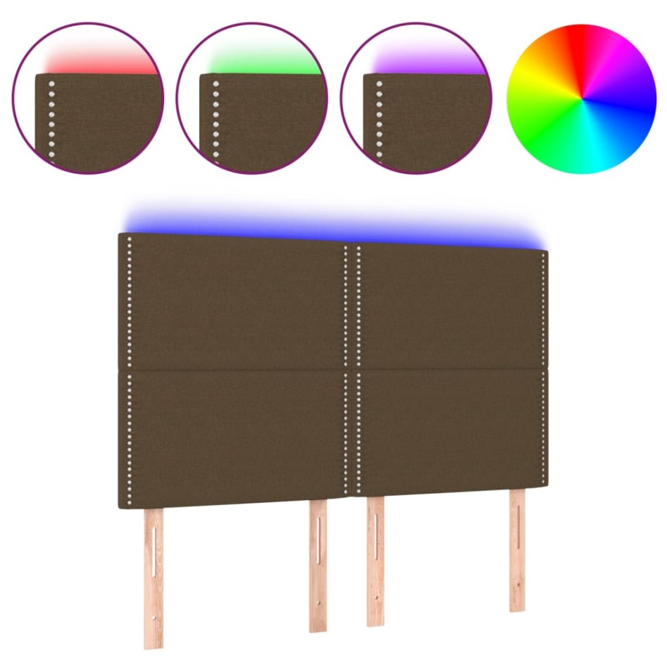 Cabecero con luces LED tela marrón oscuro 144x5x118/128