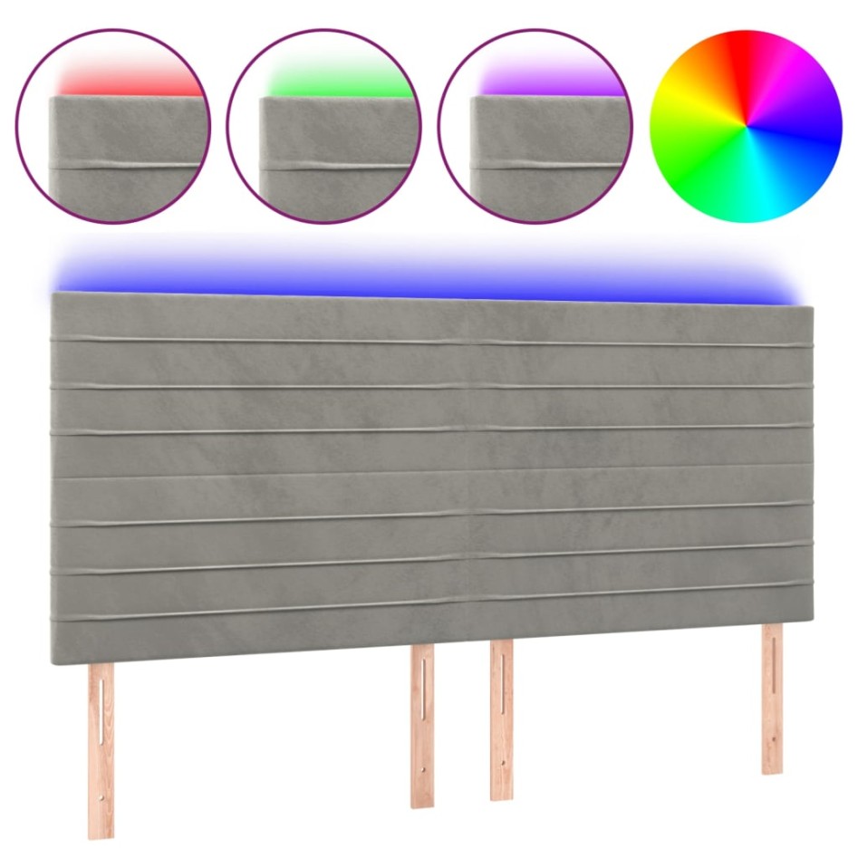 Cabecero con luces LED terciopelo gris claro 180x5x118/128