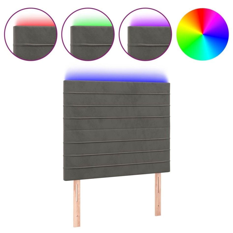 Cabecero con luces LED terciopelo gris oscuro 100x5x118/128