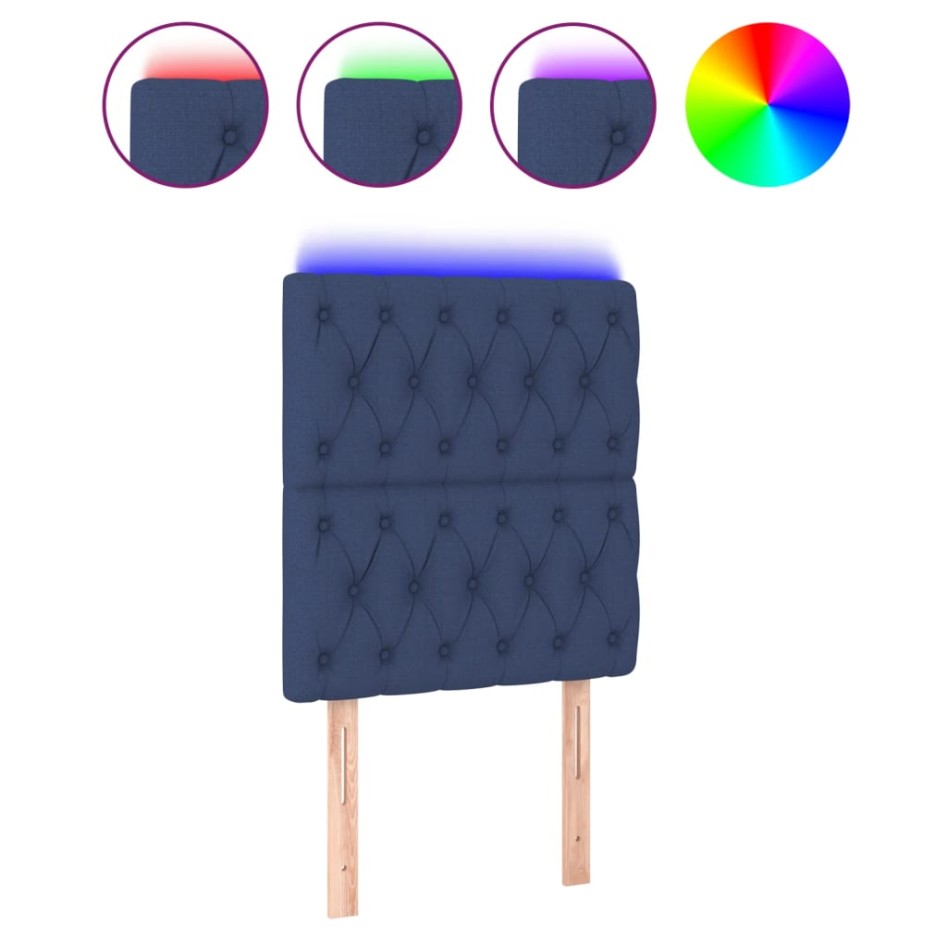 Cabecero con luces LED tela azul 80x7x118/128