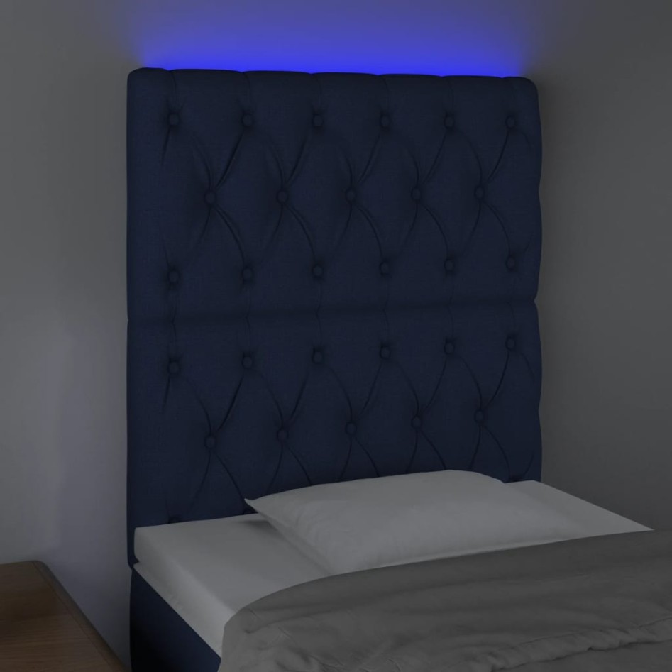 Cabecero con luces LED tela azul 80x7x118/128