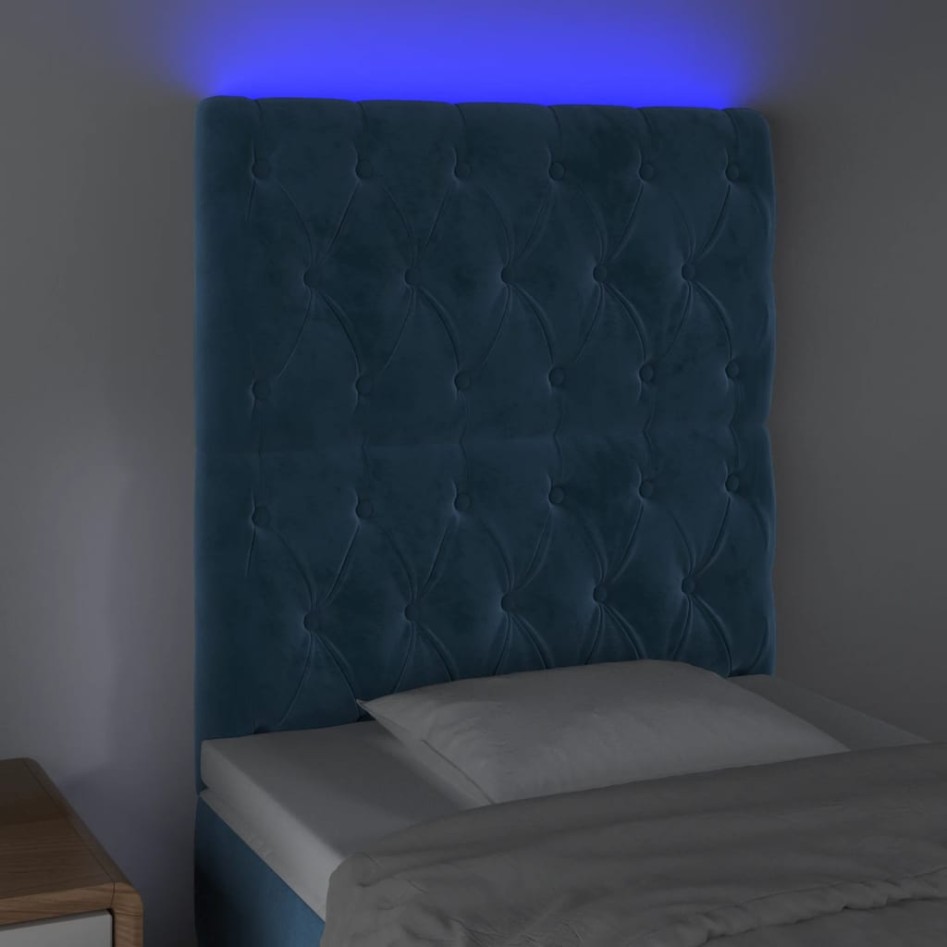 Cabecero con luces LED terciopelo azul oscuro 80x7x118/128