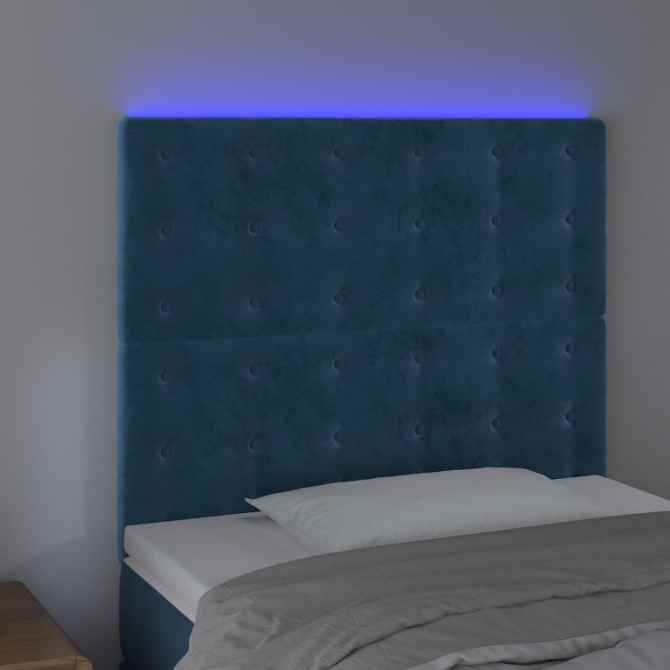 Cabecero con luces LED terciopelo azul oscuro 80x5x118/128