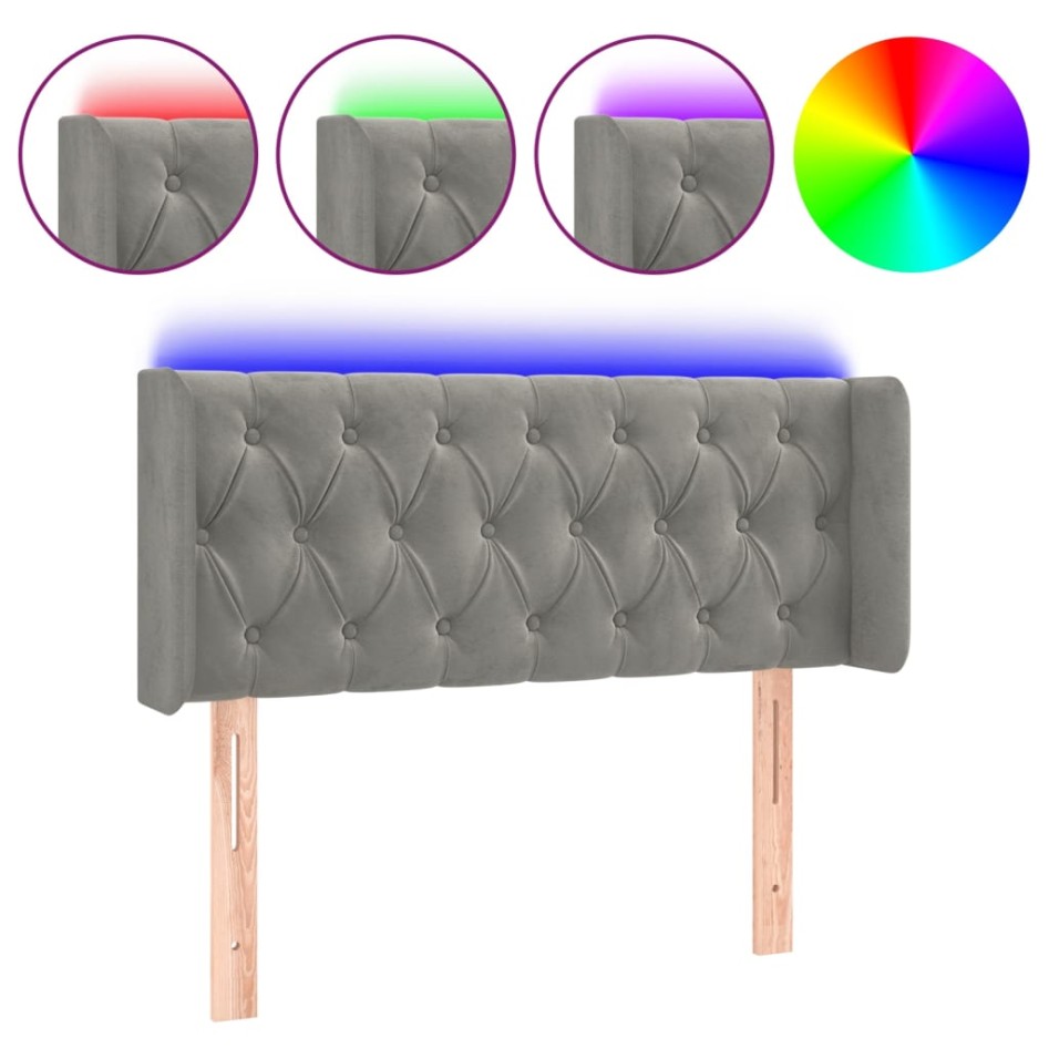 Cabecero con LED de terciopelo gris claro 93x16x78/88