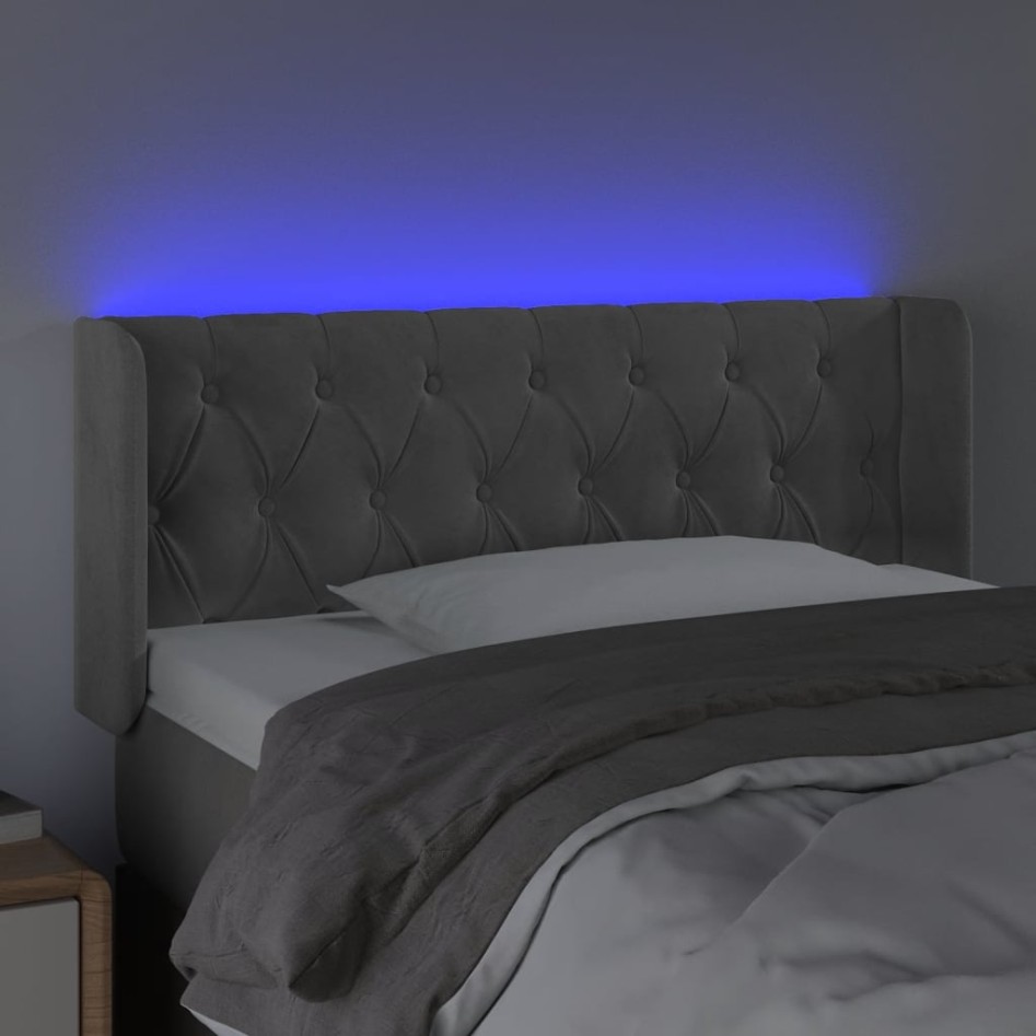 Cabecero con LED de terciopelo gris claro 93x16x78/88