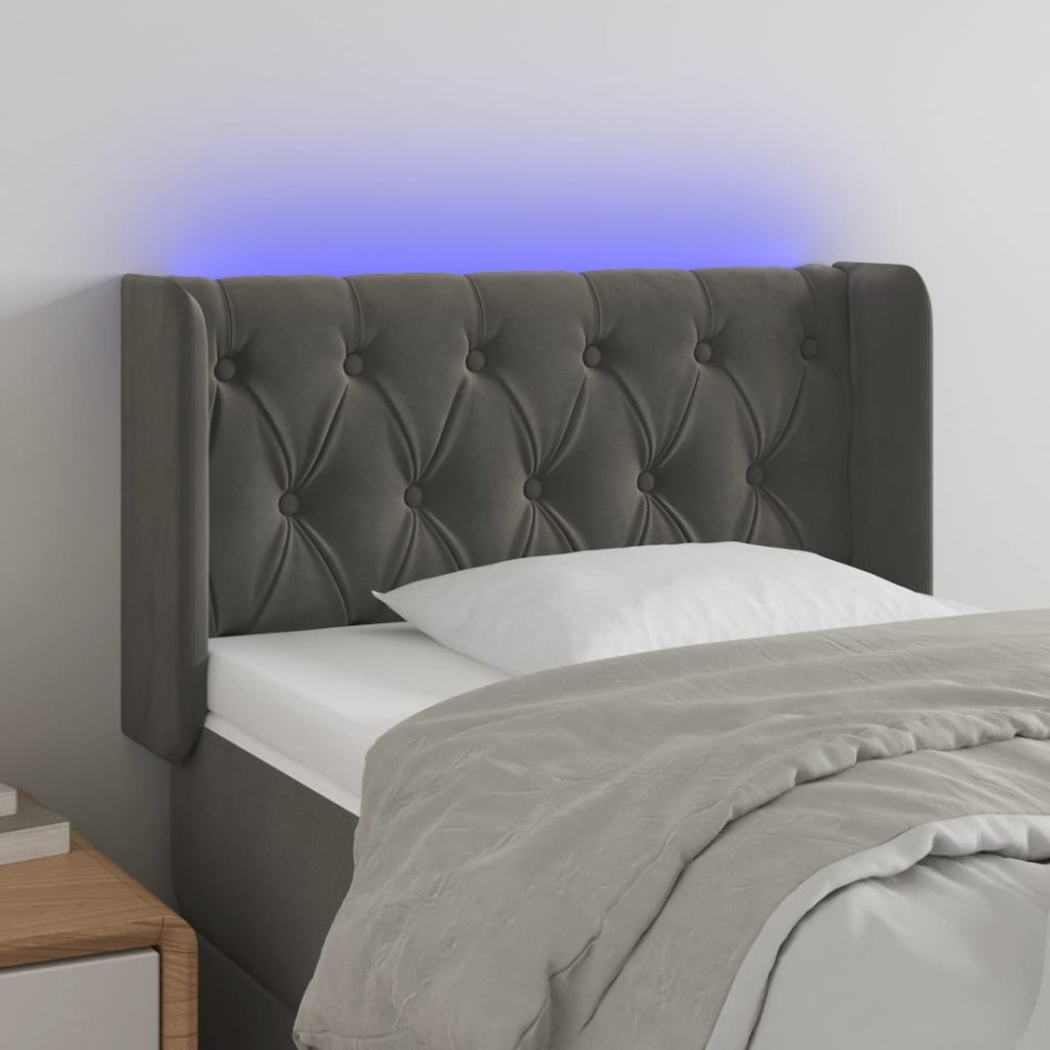 Cabecero con LED de terciopelo gris oscuro 83x16x78/88