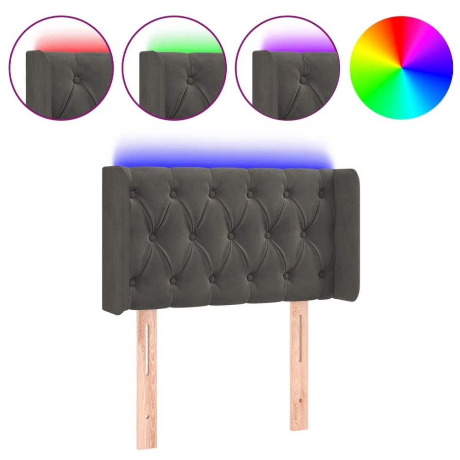 Cabecero con LED de terciopelo gris oscuro 83x16x78/88