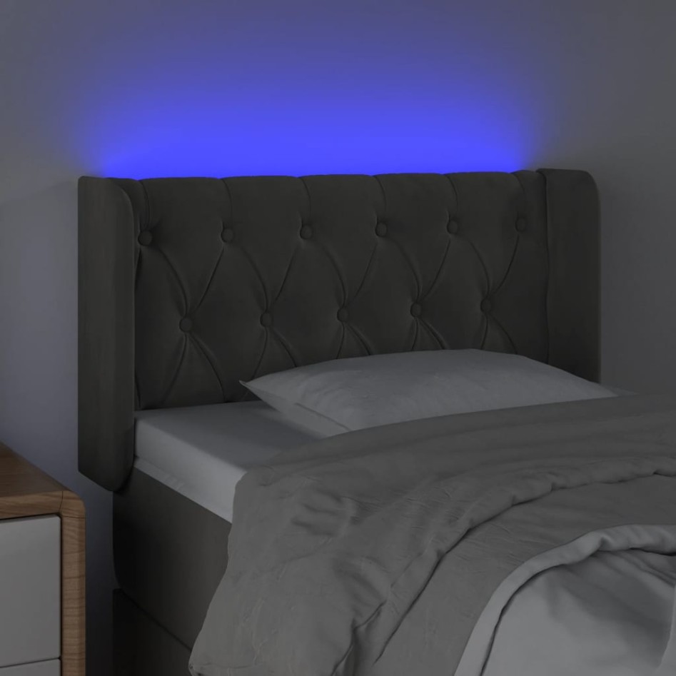 Cabecero con LED de terciopelo gris oscuro 83x16x78/88