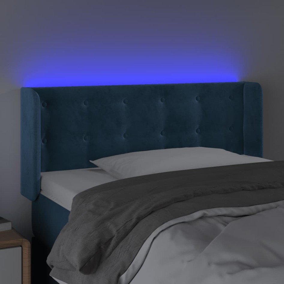 Cabecero con LED de terciopelo azul oscuro 93x16x78/88