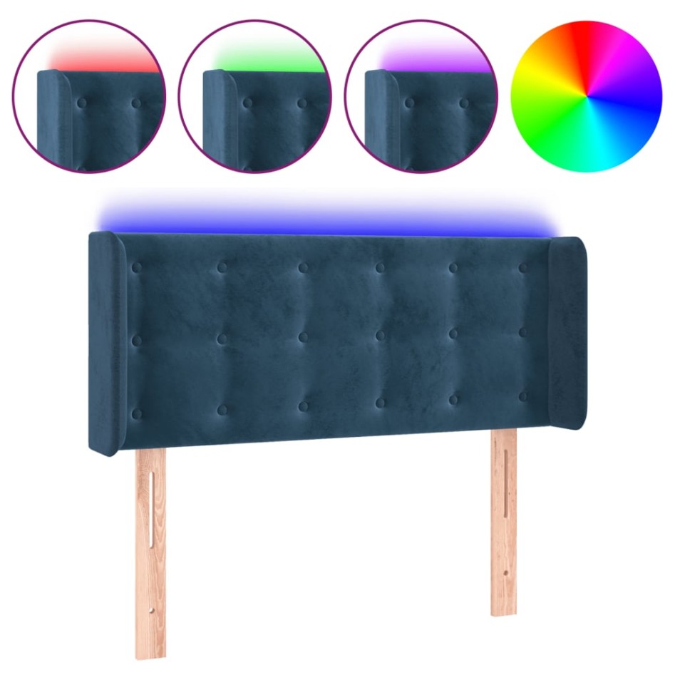 Cabecero con LED de terciopelo azul oscuro 83x16x78/88