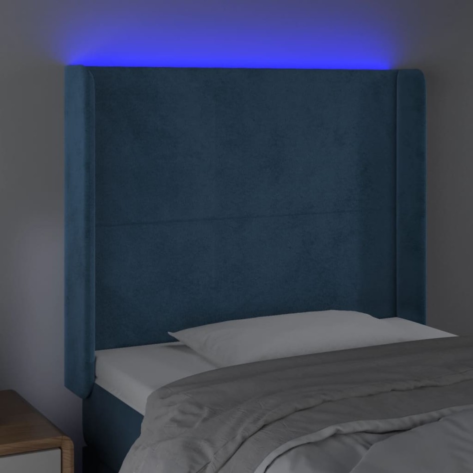 Cabecero con LED de terciopelo azul oscuro 83x16x118/128