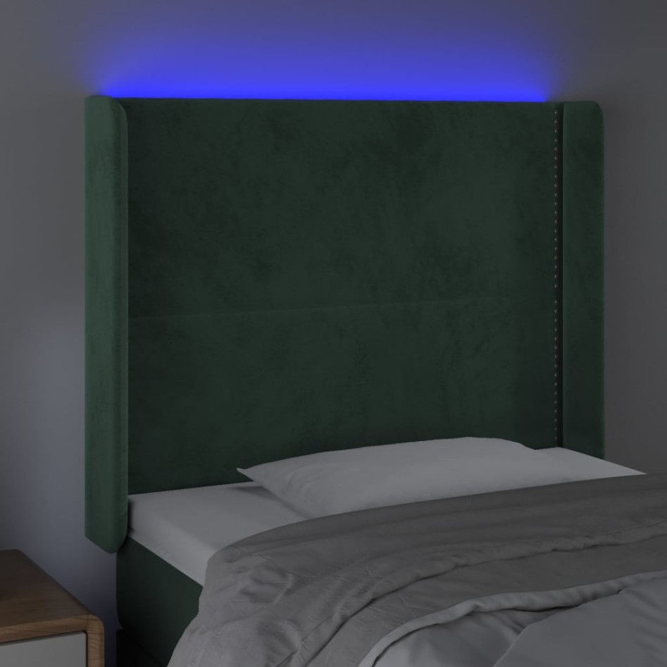 Cabecero con LED de terciopelo verde oscuro 93x16x118/128