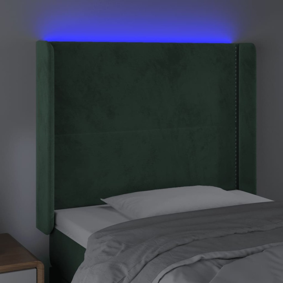 Cabecero con LED de terciopelo verde oscuro 103x16x118/128