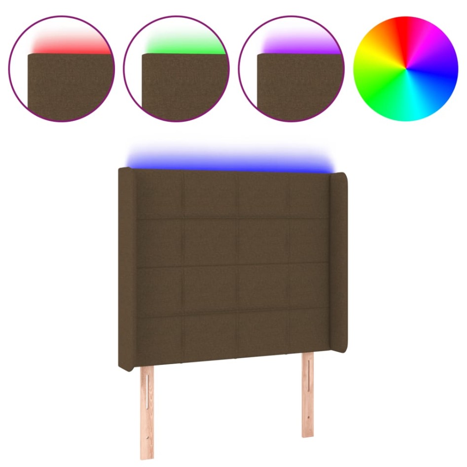 Cabecero con LED de tela marrón oscuro 93x16x118/128