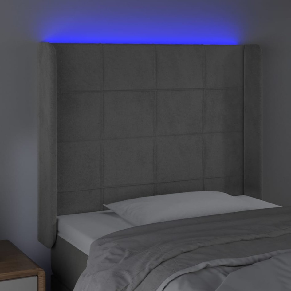 Cabecero con LED de terciopelo gris claro 103x16x118/128