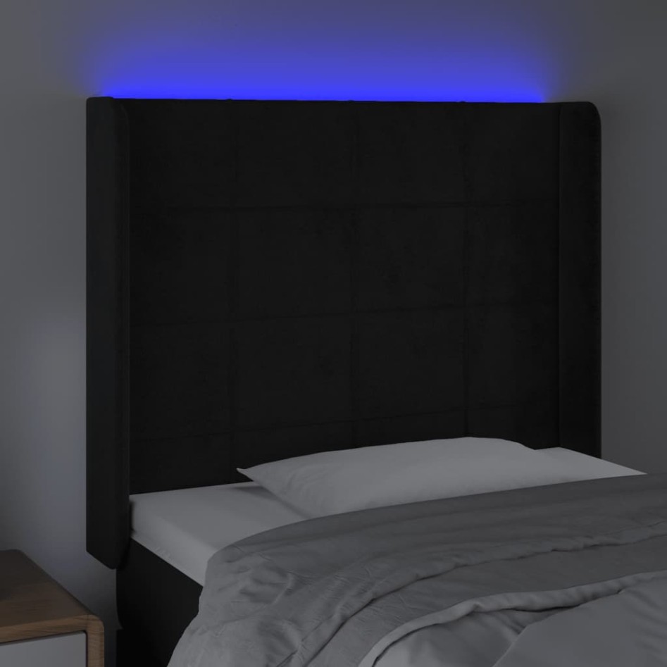 Cabecero con LED de terciopelo negro 103x16x118/128