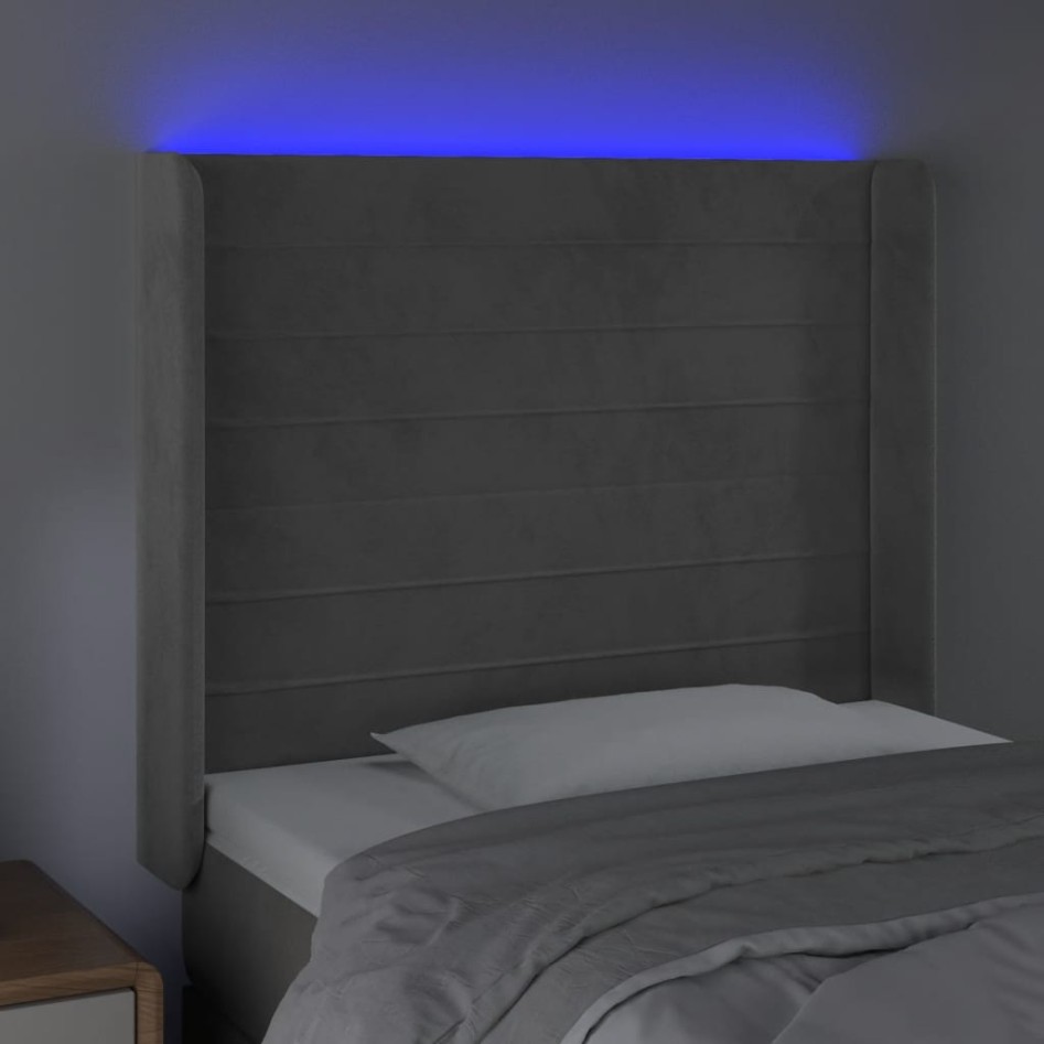 Cabecero con LED de terciopelo gris claro 93x16x118/128