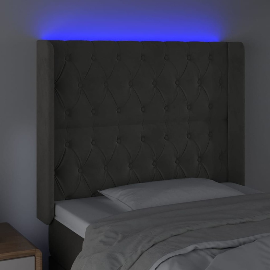 Cabecero con LED de terciopelo gris oscuro 103x16x118/128