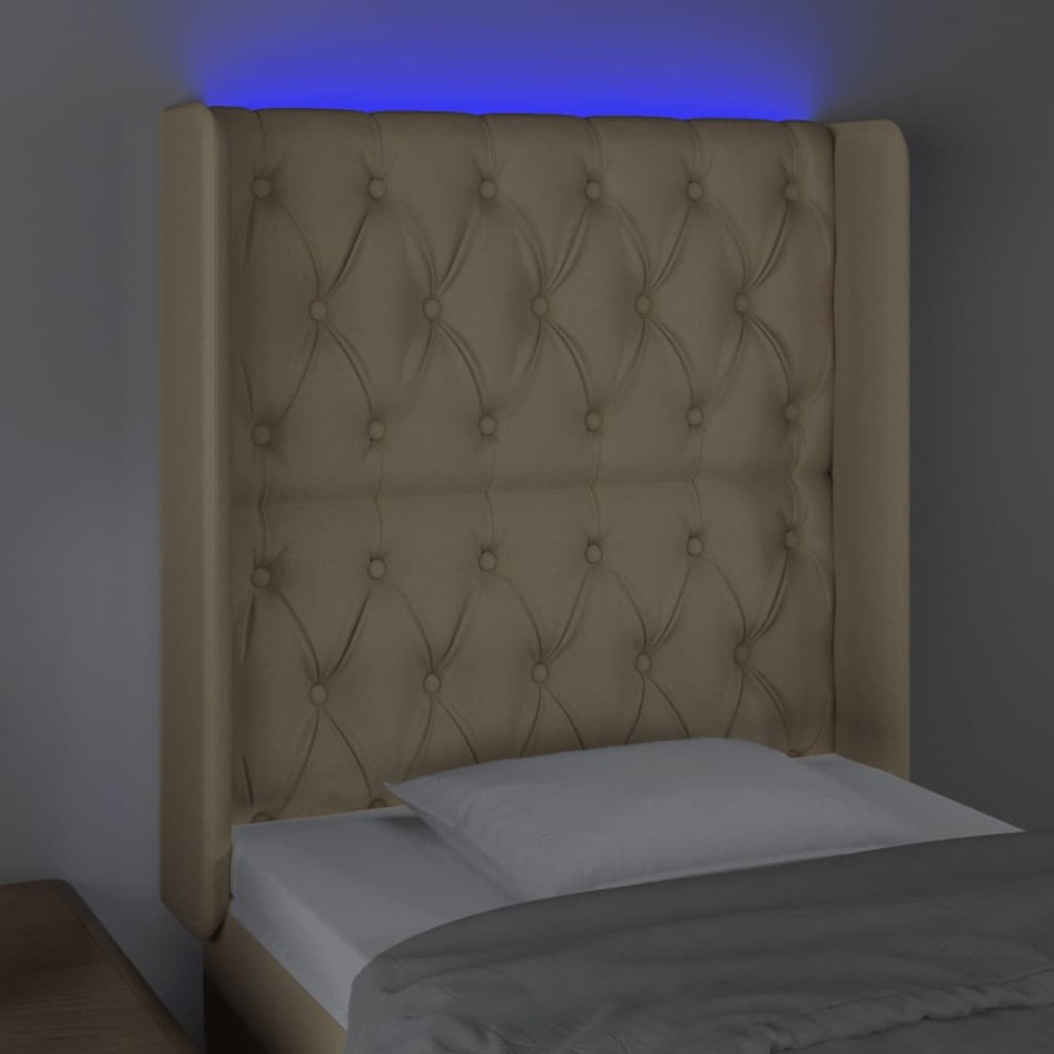 Cabecero con LED de tela color crema 83x16x118/128