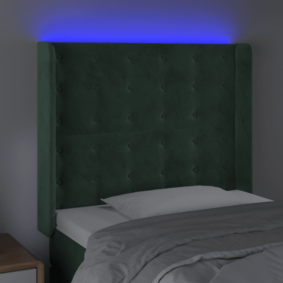 Cabecero con LED de terciopelo verde oscuro 83x16x118/128