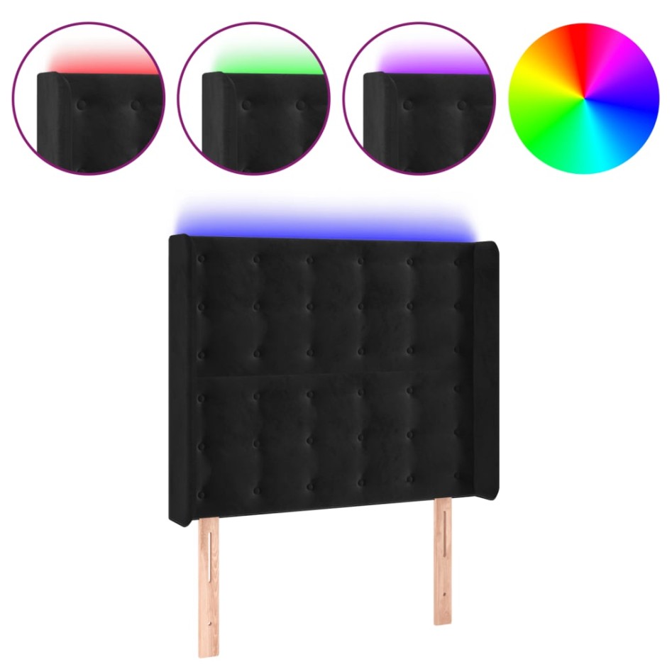 Cabecero con LED de terciopelo negro 93x16x118/128