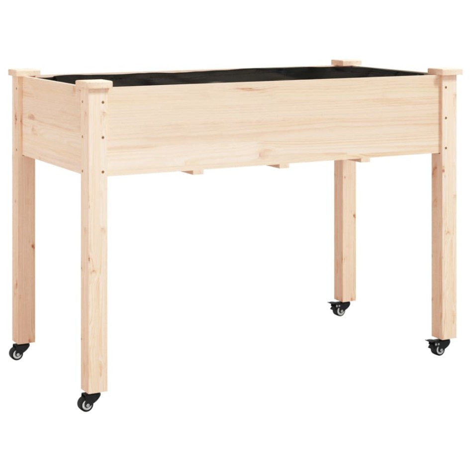 Jardinera con forro y ruedas madera de abeto gris 118x59x80