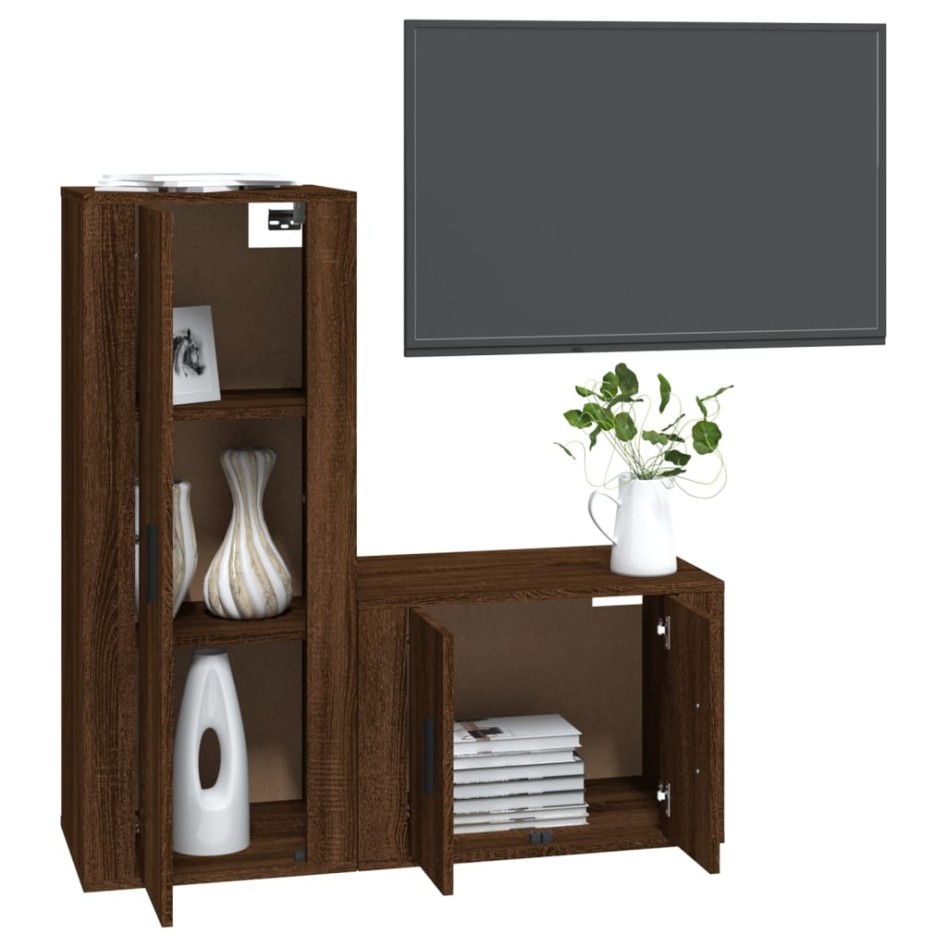 Set de muebles para TV 2 pzas madera contrachapada roble
