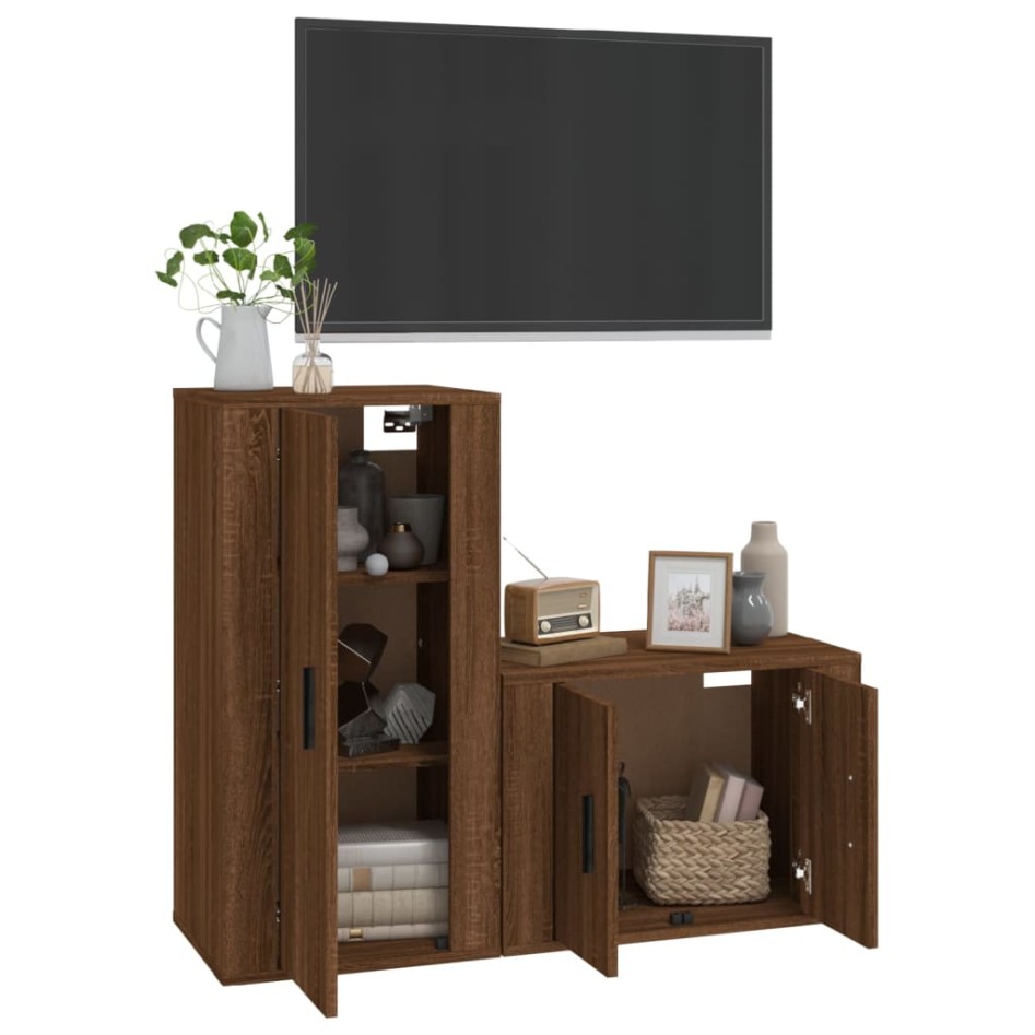 Set de muebles para TV 2 pzas madera contrachapada roble