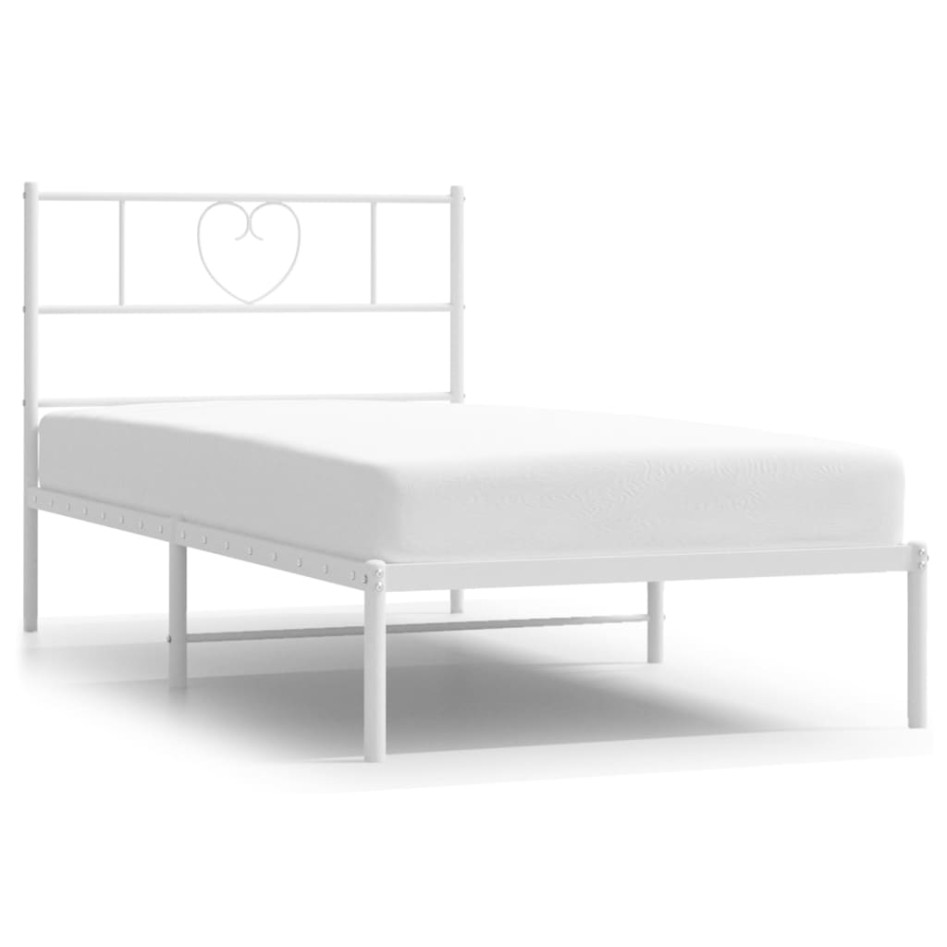 Estructura cama sin colchón con cabecero metal blanco 80x200